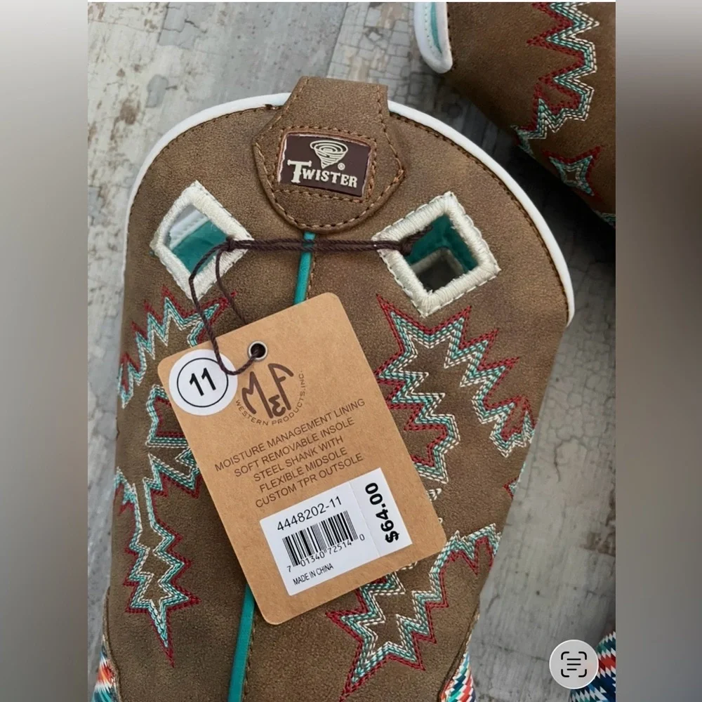 NWT Twister Multicolored Aztec Cowboy or Farmer Boots